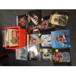 A box containing a quantity of vinyl LPs including James Bond movie soundtracks and compilations,