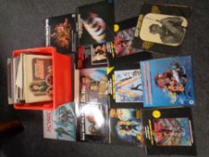 A box containing a quantity of vinyl LPs including James Bond movie soundtracks and compilations,