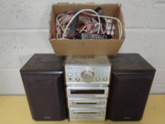 A Technics four piece mini HiFi system with speakers and lead (continental wiring)