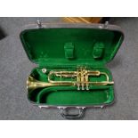 A Chinese Lark brass trumpet in fitted case