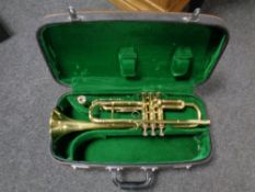 A Chinese Lark brass trumpet in fitted case