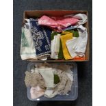 Two boxes containing 20th century table linens