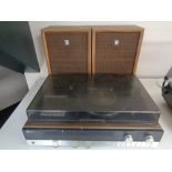 A Sanyo stereo music system G2411KL together with a pair of teak cased Sanyo speakers