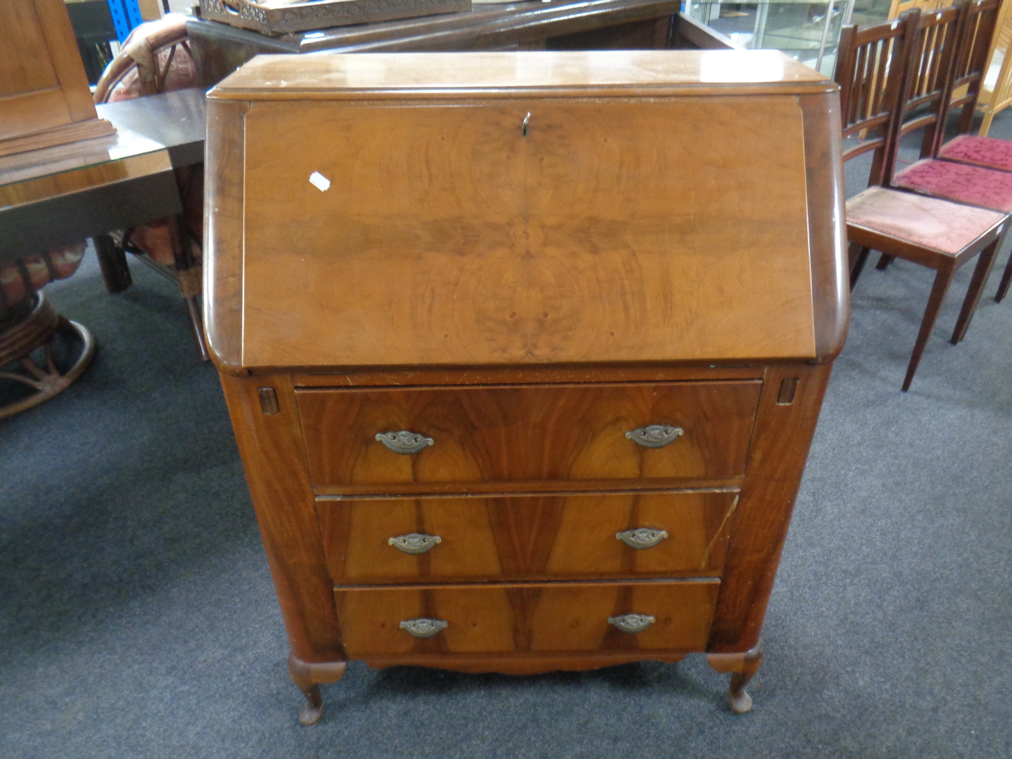 A burr walnut writing bureau