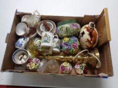 A box containing miscellaneous ceramics including Royal Doulton hand painted planter,