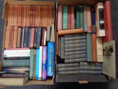 Two boxes containing assorted books including volumes by Rudyard Kipling and Charles Dickens