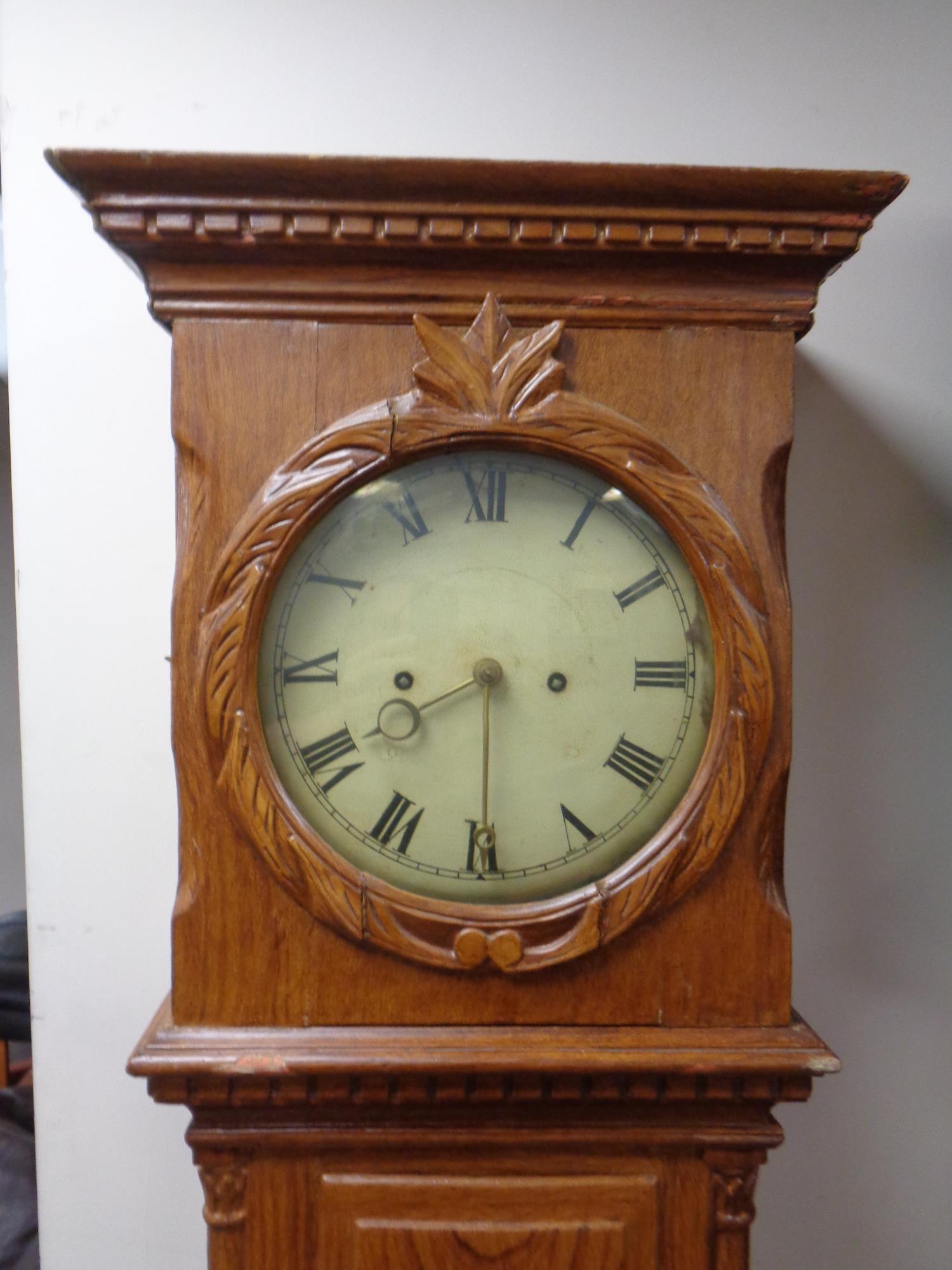 A continental pine longcase clock with painted dial, - Image 2 of 2