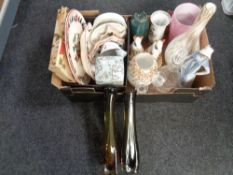 A box containing glassware, ornaments,