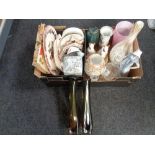 A box containing glassware, ornaments,