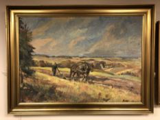 Continental School : The plough, oil on canvas, indistinctly signed,