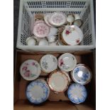 A box and crate of various tea china including Delphine,