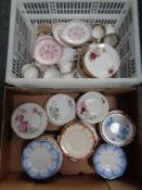 A box and crate of various tea china including Delphine,