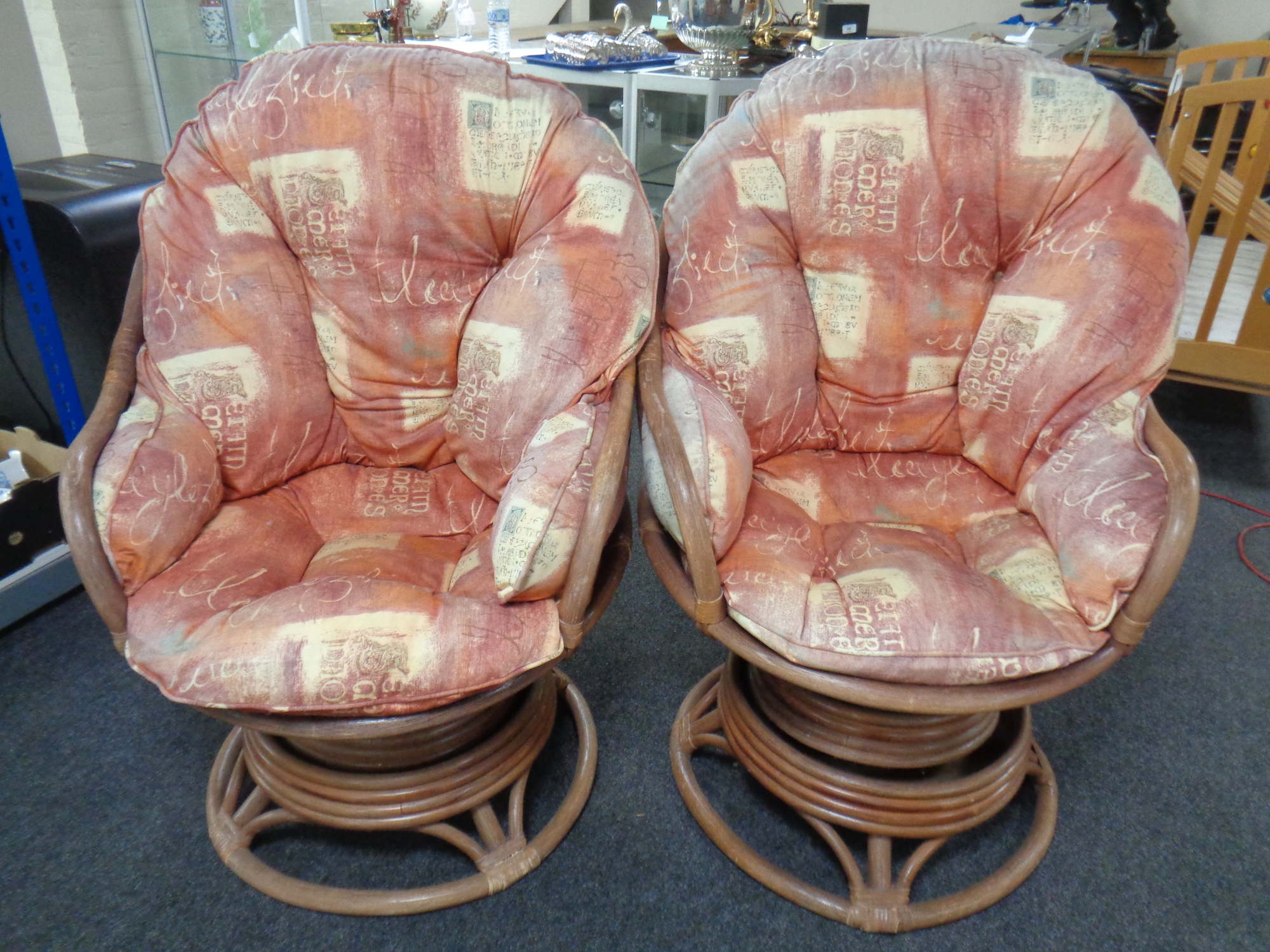 A three piece wicker conservatory suite comprising of two-seater settee and a pair of arm chairs - Image 2 of 2