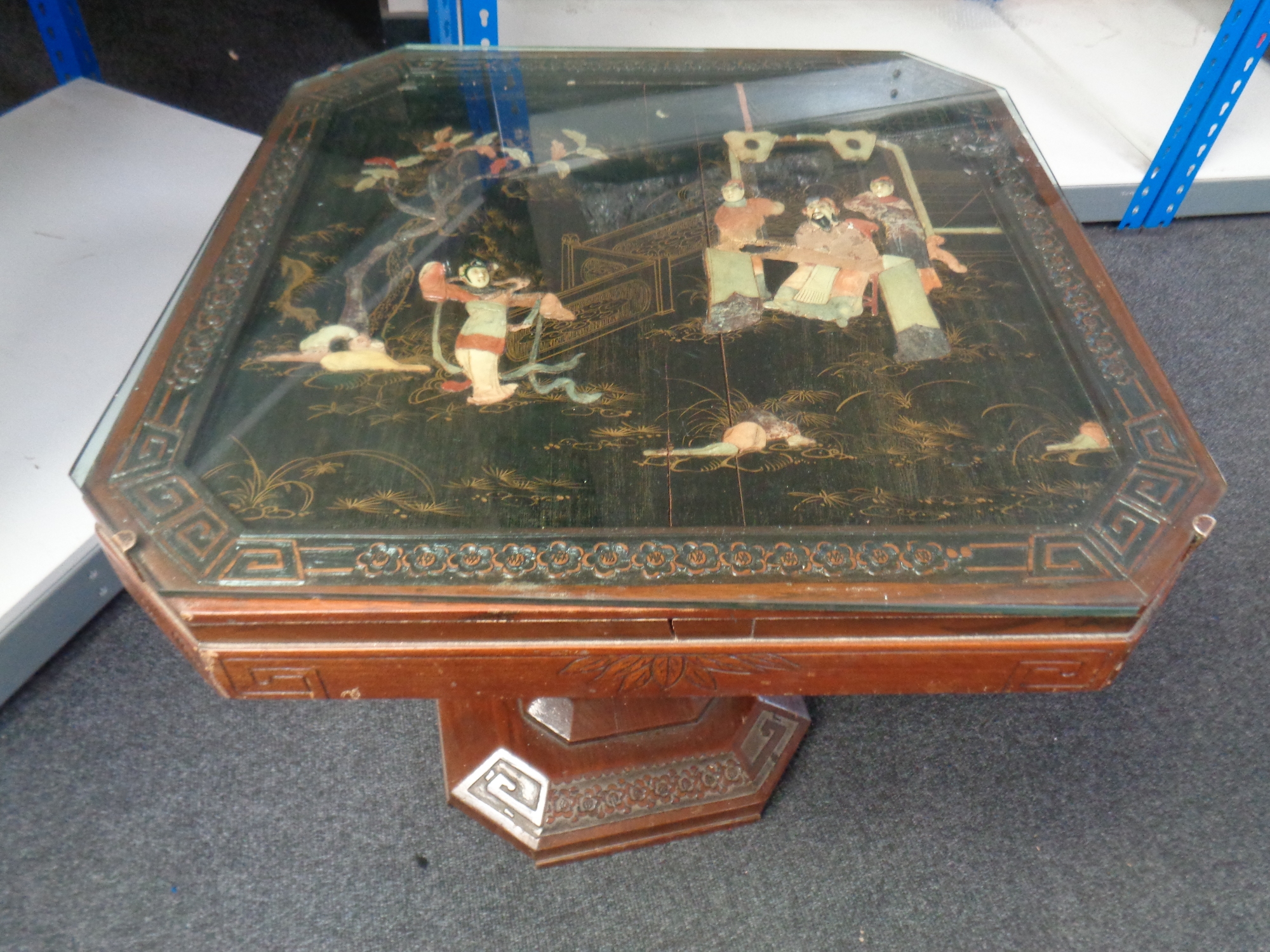An oriental hardstone inlaid coffee table (as found)