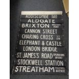 A circa 1970's London Bus Routemaster destination scroll