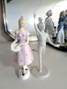 A Royal Doulton figure Columbine HN2185 with a Goebel figure of a dancer