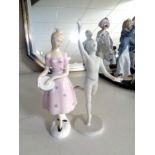 A Royal Doulton figure Columbine HN2185 with a Goebel figure of a dancer