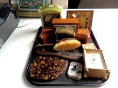 A tray of 20th century mantel clocks, onyx and burr walnut examples etc,