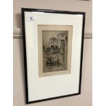 F. Robson : Wells Cathedral, drypoint etching, signed in pencil, 14.5 cm x 22 cm.