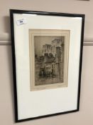 F. Robson : Wells Cathedral, drypoint etching, signed in pencil, 14.5 cm x 22 cm.