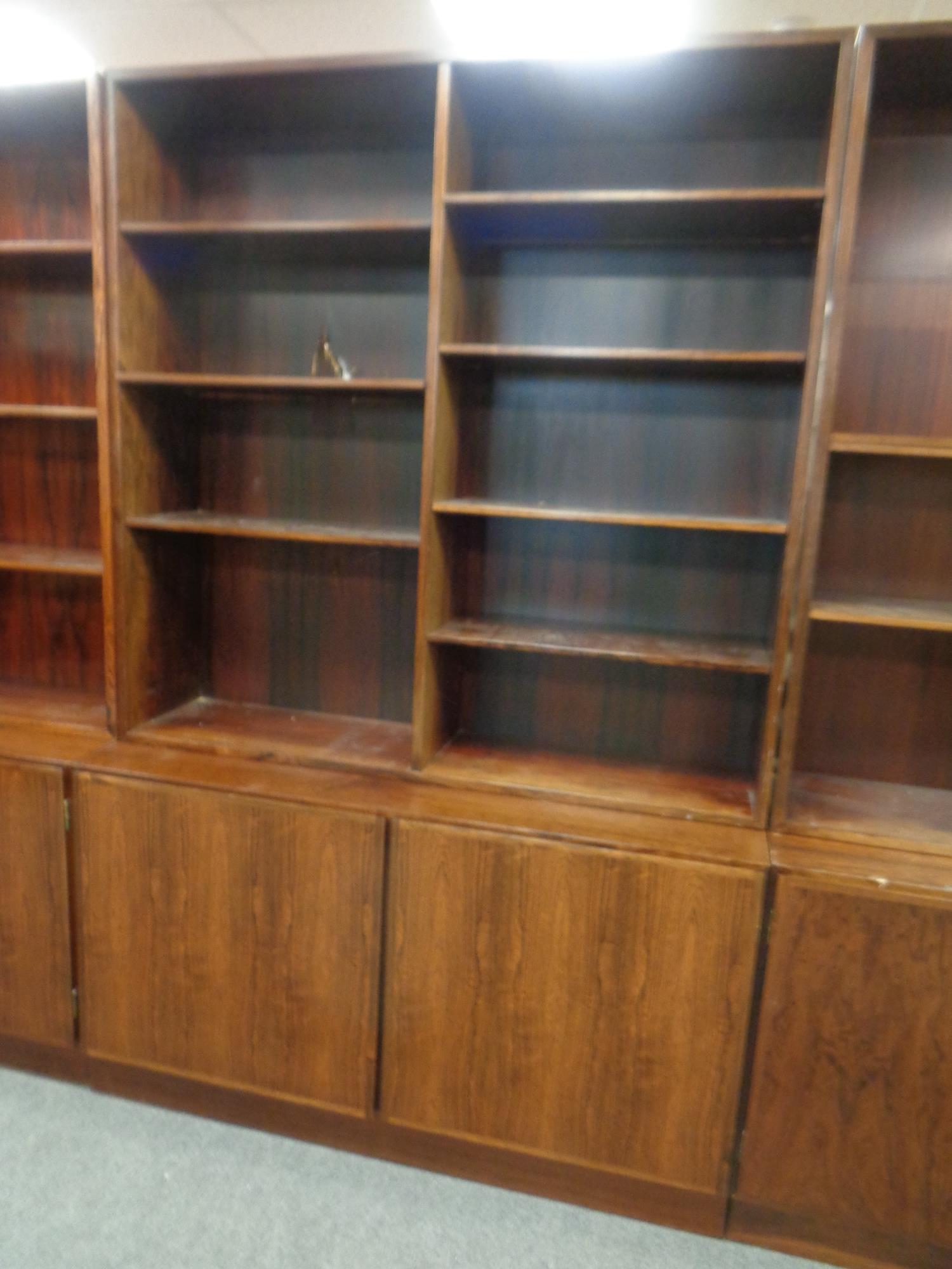 A 20th century rosewood veneer three part book case with fitted cupboards beneath (As found) - Image 2 of 2