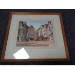 A 20th century watercolour with pastel overlay depicting a French street scene,