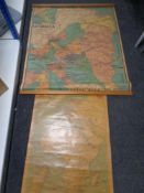 Two 20th century pull down maps of Nicaragua and the Scandinavian East Africa Line