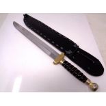 A hand-made recreation of a seax-type knife, with wire-bound ceramic grip, brass crossguard, 27.