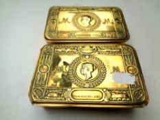 Two brass Christmas 1914 Princess Mary tins,