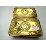 Two brass Christmas 1914 Princess Mary tins,