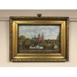 Continental School : Church buildings in a town, oil on canvas, 29 cm x 19 cm,