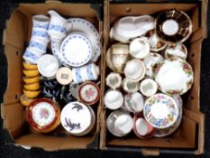 Two boxes of various tea chine including Royal Albert Old Country Roses, Shelley Hedgerow,