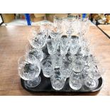 A tray various cut wine glass and tumblers