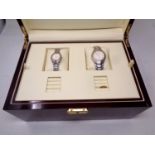 An Aston Gerard lady's and gent's wristwatch in a fitted lacquered jewellery box with outer