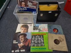 A box and case of vinyl LP's,