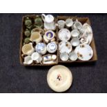 A box containing assorted tea china, a set of graduated jugs, Ringtons ceramics etc.