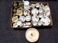A box containing assorted tea china, a set of graduated jugs, Ringtons ceramics etc.