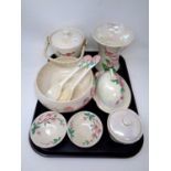 A tray containing nine pieces of Maling lustre including biscuit barrel,