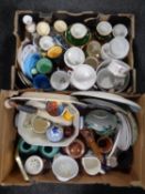 Two boxes containing a large quantity of miscellaneous ceramics including a 19th century willow