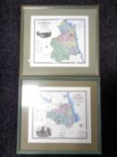 Two reproduction maps of The County of Northumberland and The County of Durham by Greenwood & Co of