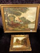 Margaret Pemberton : 'Old Country Cottages', oil-on-board, signed, 59 x 44 cm,