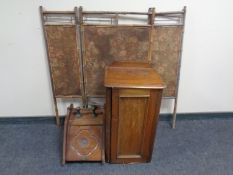 A Victorian mahogany pot cupboard together with an antique mahogany coal receiver and a bamboo