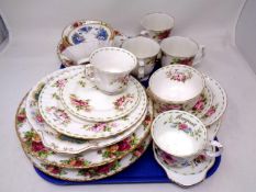 A tray containing a quantity of assorted Royal Albert tea china.