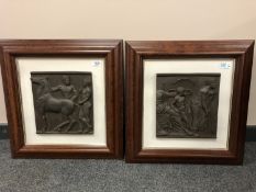 Classical Contemporary School : Two Figures with Horse, relief plaque,