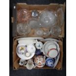 Two boxes containing assorted ceramics and glassware including a 19th century Burslem tea and