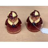 A pair of Royal Doulton salt and pepper pots 'Tweedle Dee & Dum' D7122 & D7121, height 9 cm.