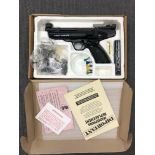 A Webley Hurricane 22 calibre air pistol, in box with pellets, darts,
