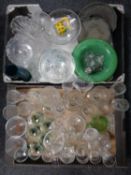 Two boxes a large quantity of assorted glassware including comports, bowls,