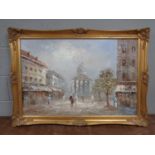 A modern Burnett oil painting: Parisian street scene, on canvas, in a gilt frame.