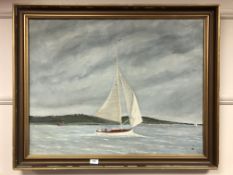 Continental School : A sailing boat in calm water, oil-on-canvas, 81 x 63 cm.